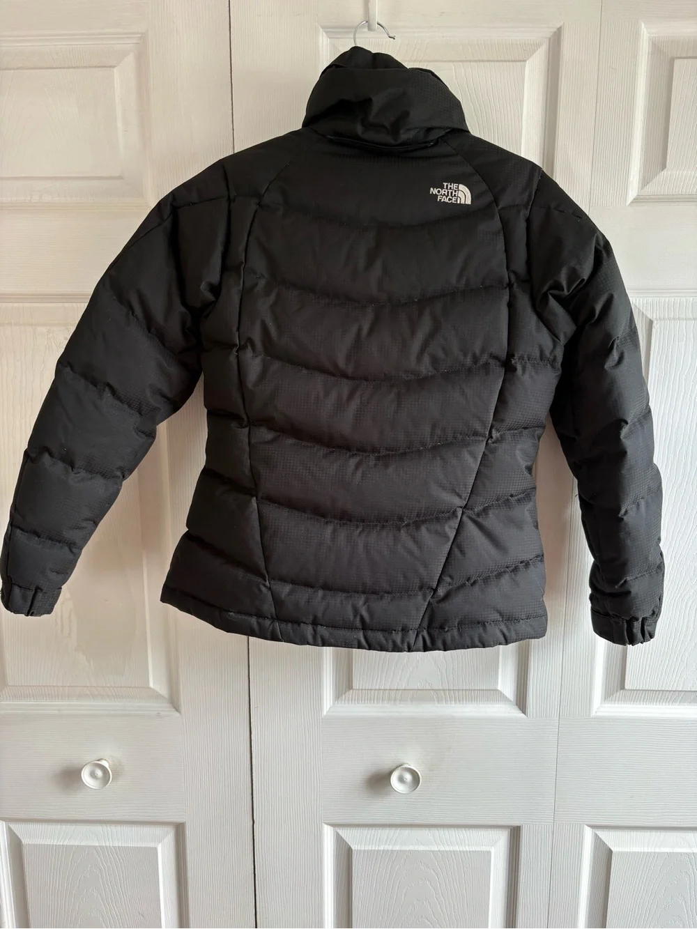 The North Face Logo Quilted Goose Down Full Zip Jacket Warm Womens‎ S Black 550